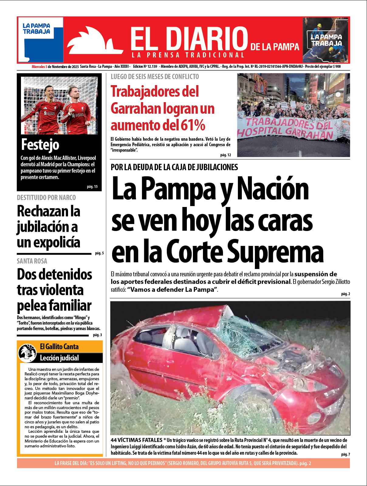 Tapa de El Diario en papel  mieacutercoles 05 de noviembre de 2025